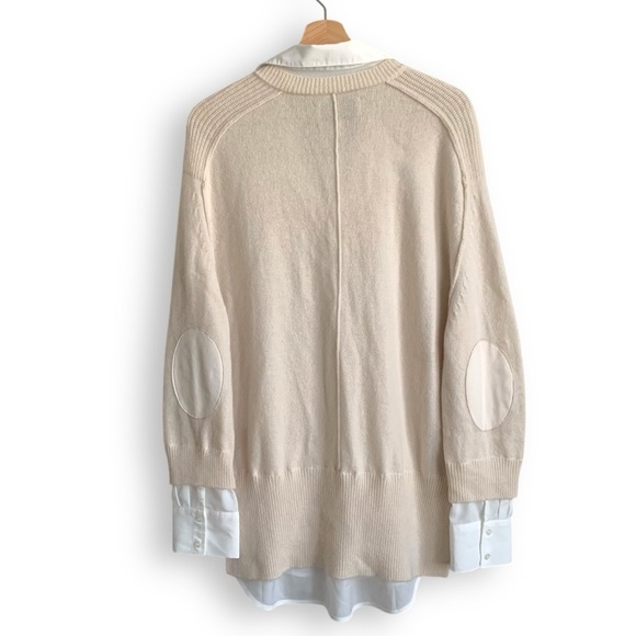 Brochu Walker Looker Sweater L Tan Layered V Neck Elbow Patch Neutral Cream - Picture 5 of 12